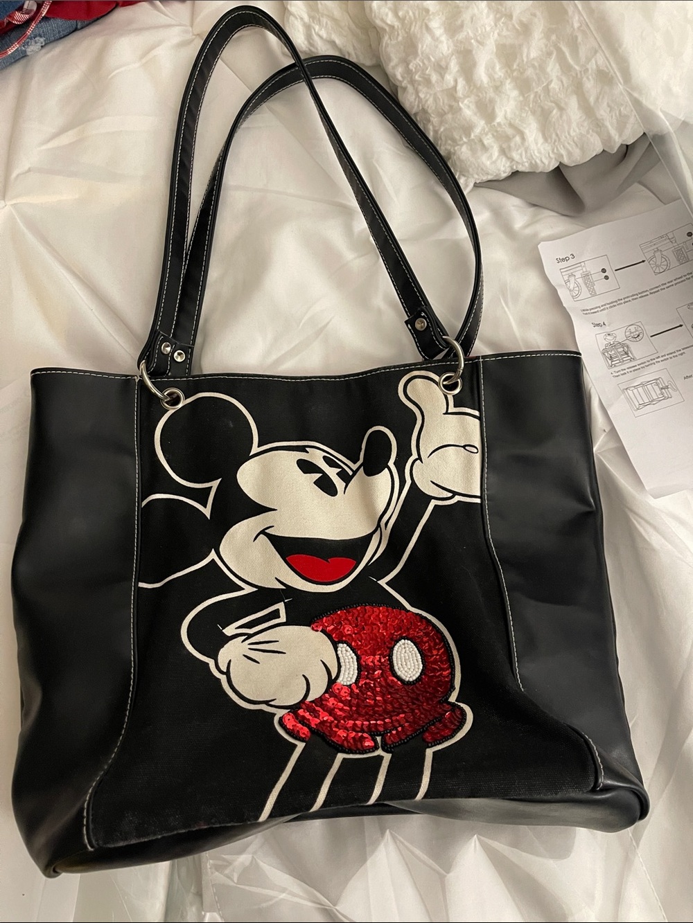 Disney Black Tote Bag with Red Sequin Accent